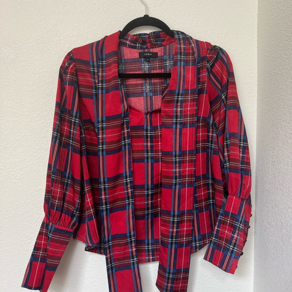 Red Plaid Women's Spring Blouse